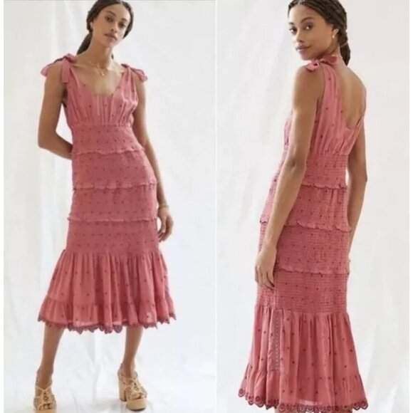 Anthropologie Forever That Girl Rose Pink Smocked Tiered Dress 37527 - Picture 1 of 12